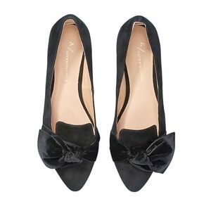 Anthropologie Black Velvet Bow Pointed Toe Flats Women Size 7 US